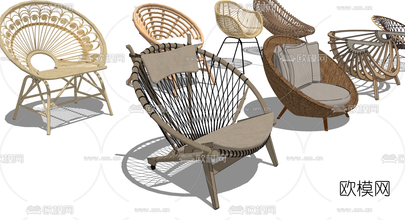 现代户外藤编椅su模型下载（渲染图1）