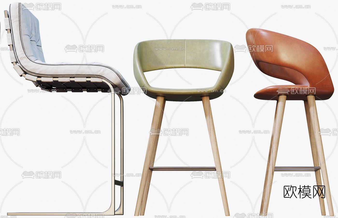 现代皮革吧台椅3d模型下载（渲染图4）