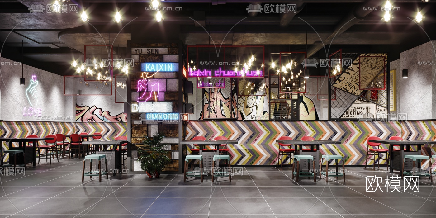 工业风串串火锅店3d模型