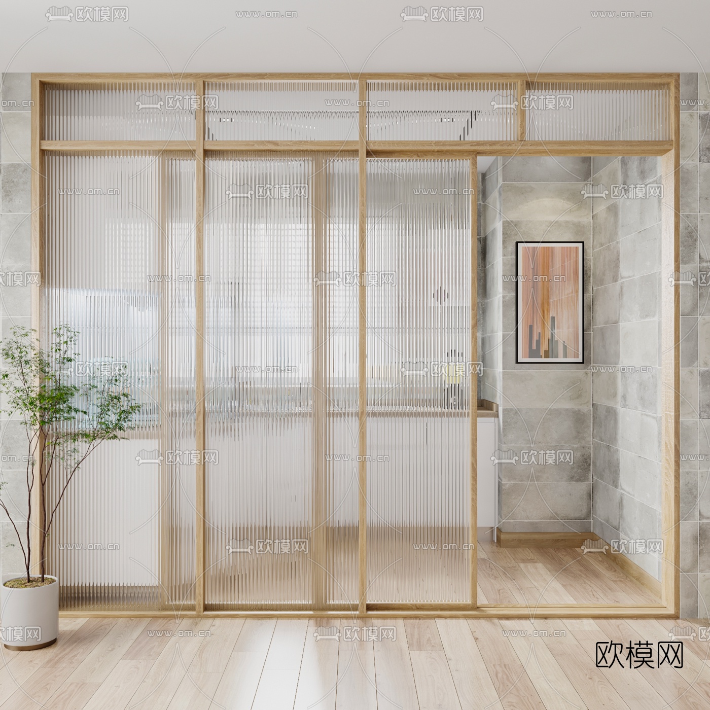 现代玻璃推拉门3d模型
