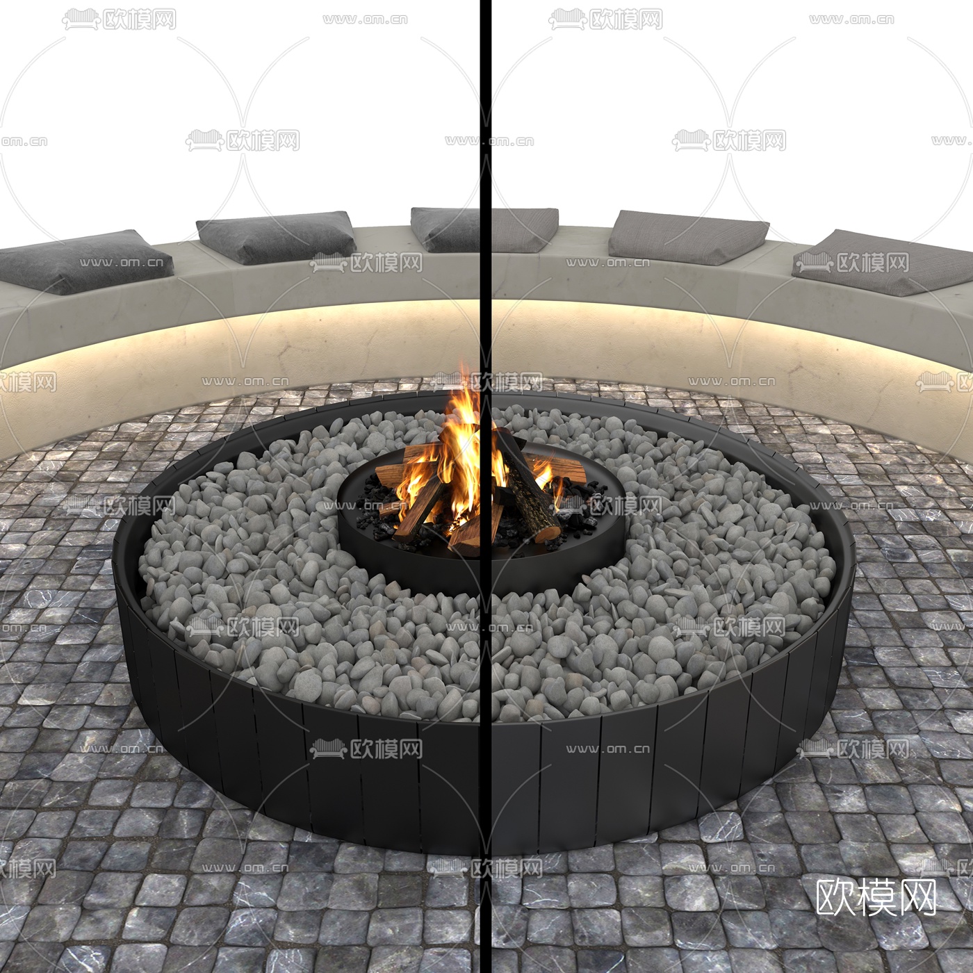 现代篝火户外圆形公共围椅3d模型下载（渲染图6）