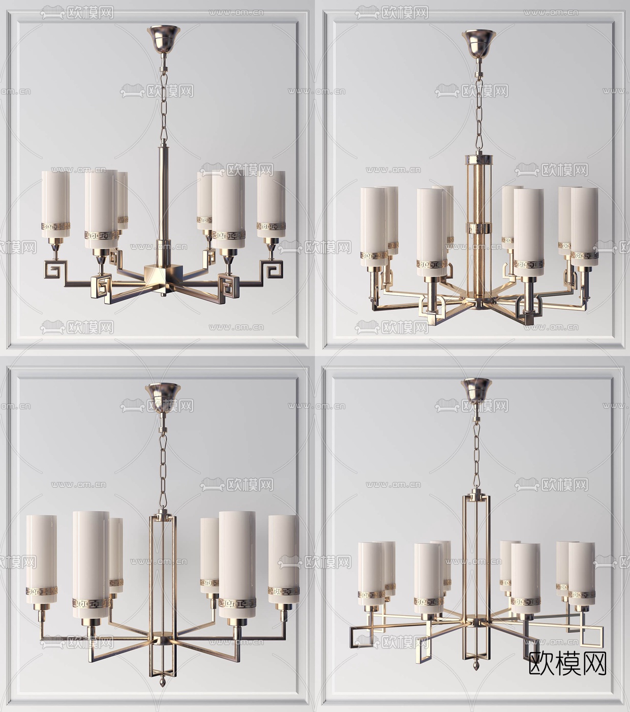 新中式轻奢多头吊灯3d模型下载（渲染图1）