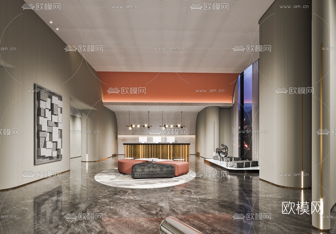 现代时尚酒店大堂3d模型
