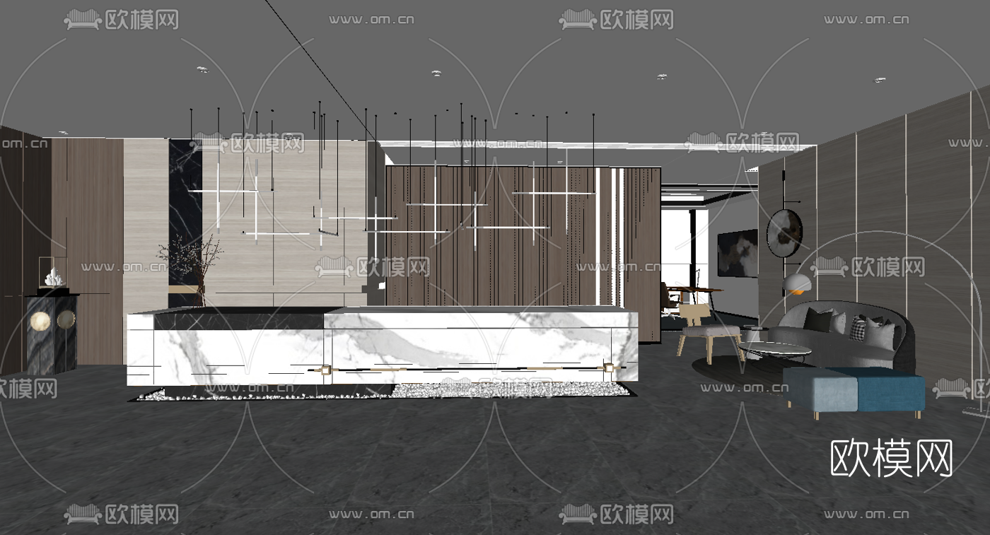 现代酒店大堂接待台su模型下载