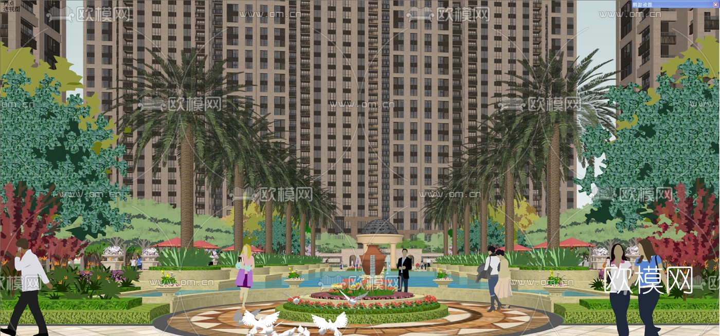 新中式高层住宅外观su模型下载（渲染图8）