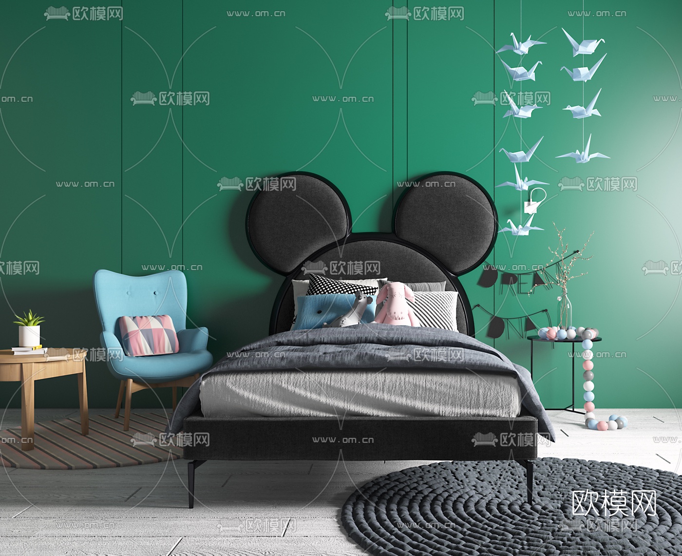 北欧卡通儿童床3d模型下载（渲染图1）