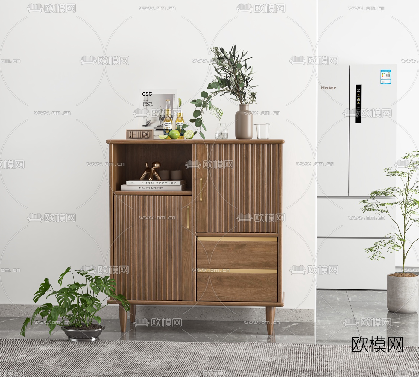 北欧实木边柜餐柜3d模型下载（渲染图1）