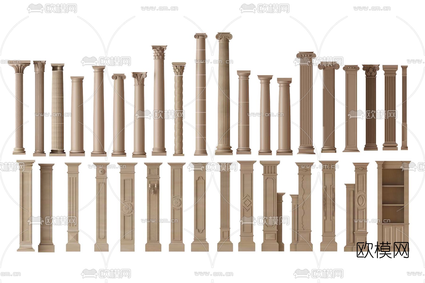 欧式罗马柱组合3d模型下载