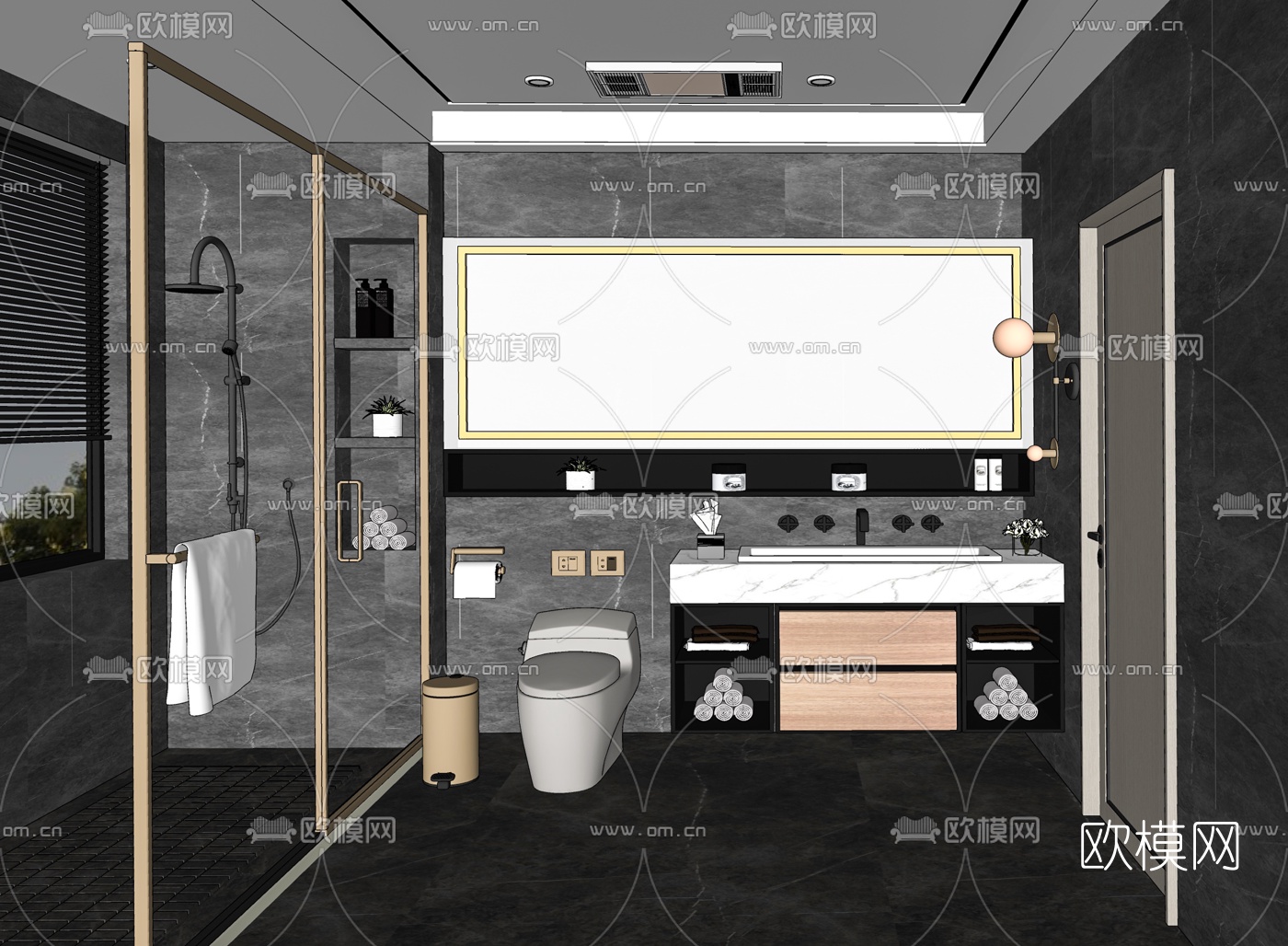 现代卫生间浴室su模型下载