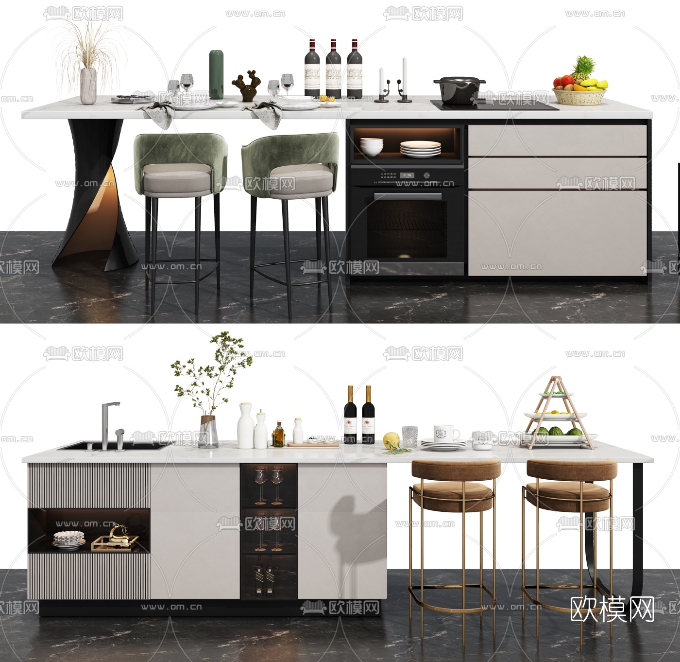 现代中岛台餐桌椅3d模型下载