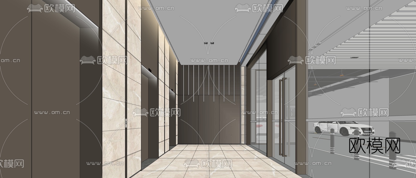 现代地下室车库电梯厅su模型下载（渲染图4）
