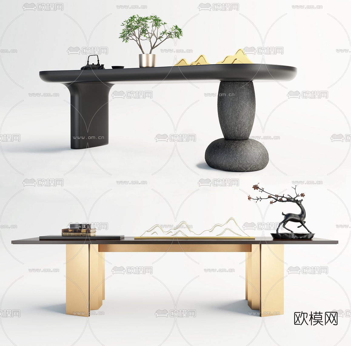 新中式茶桌3d模型