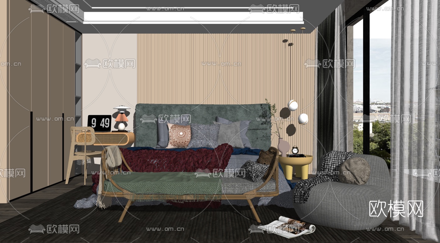 北欧卧室 su模型下载（渲染图2）