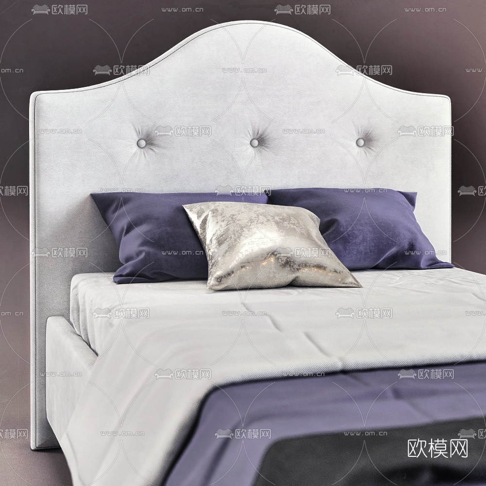 现代布艺单人床免费3d模型下载（渲染图3）