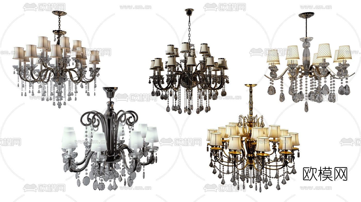 欧式轻奢水晶多头吊灯3d模型下载