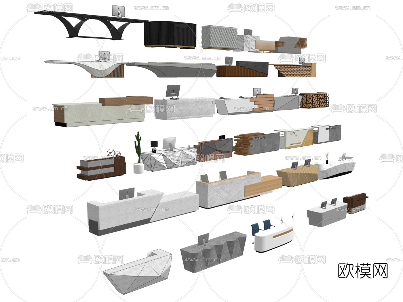 现代公司酒店接待台前台su模型下载（渲染图2）