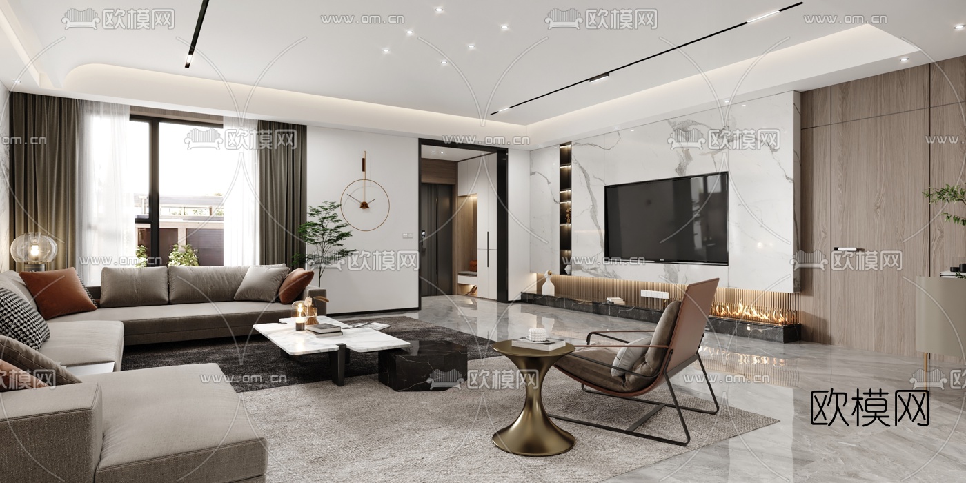 现代简约复式客厅餐厅3d模型