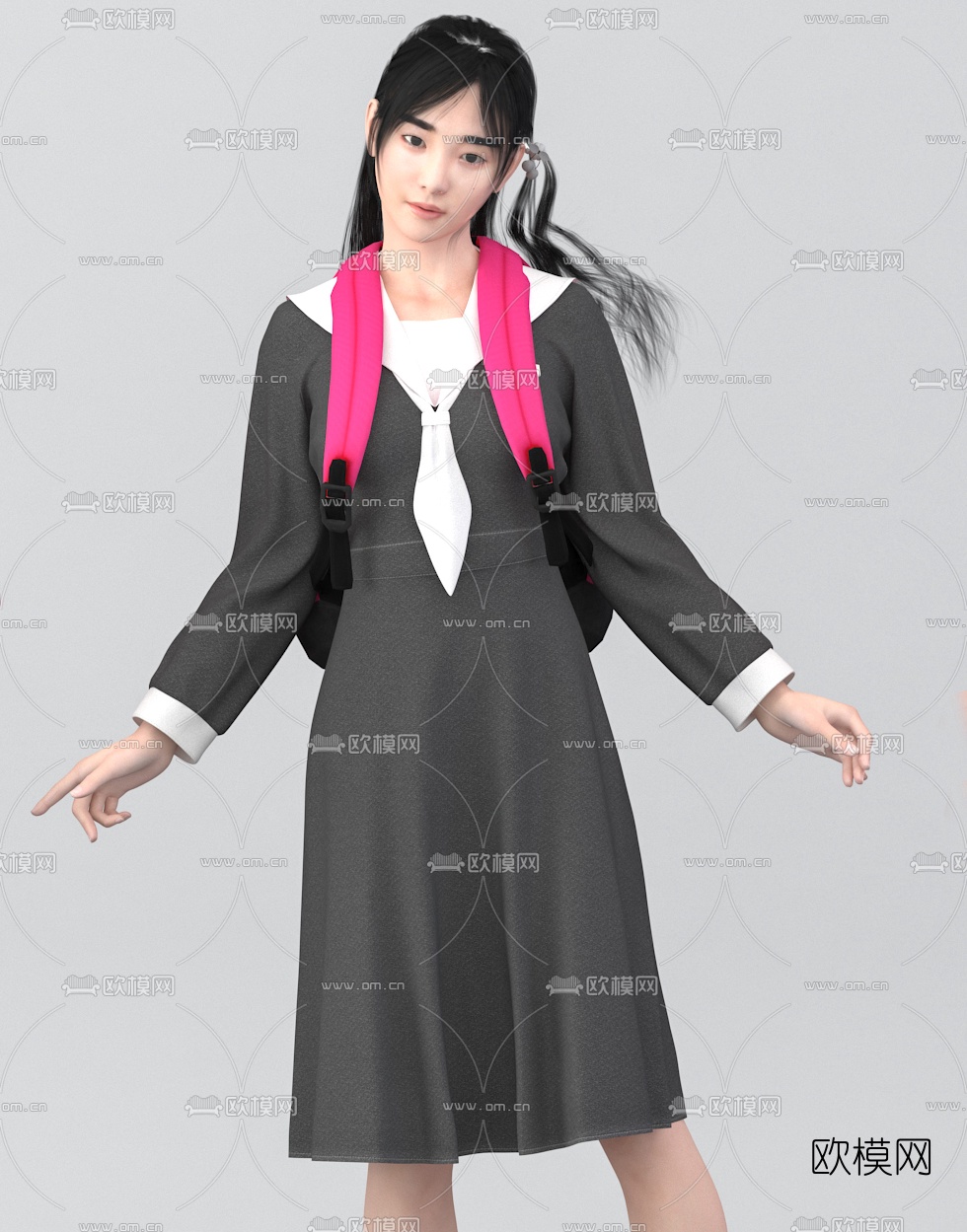 现代女学生人物3d模型下载（渲染图2）