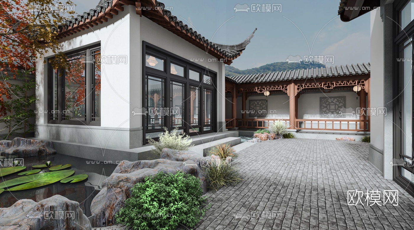 中式庭院景观3d模型