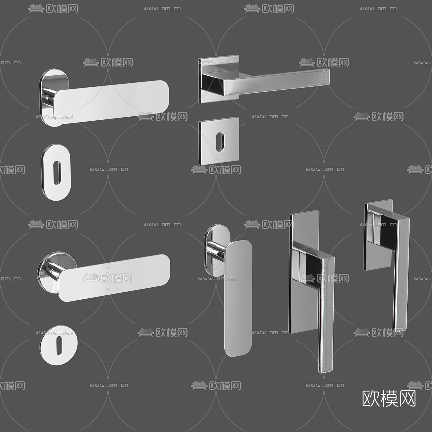现代不锈钢门把手3d模型