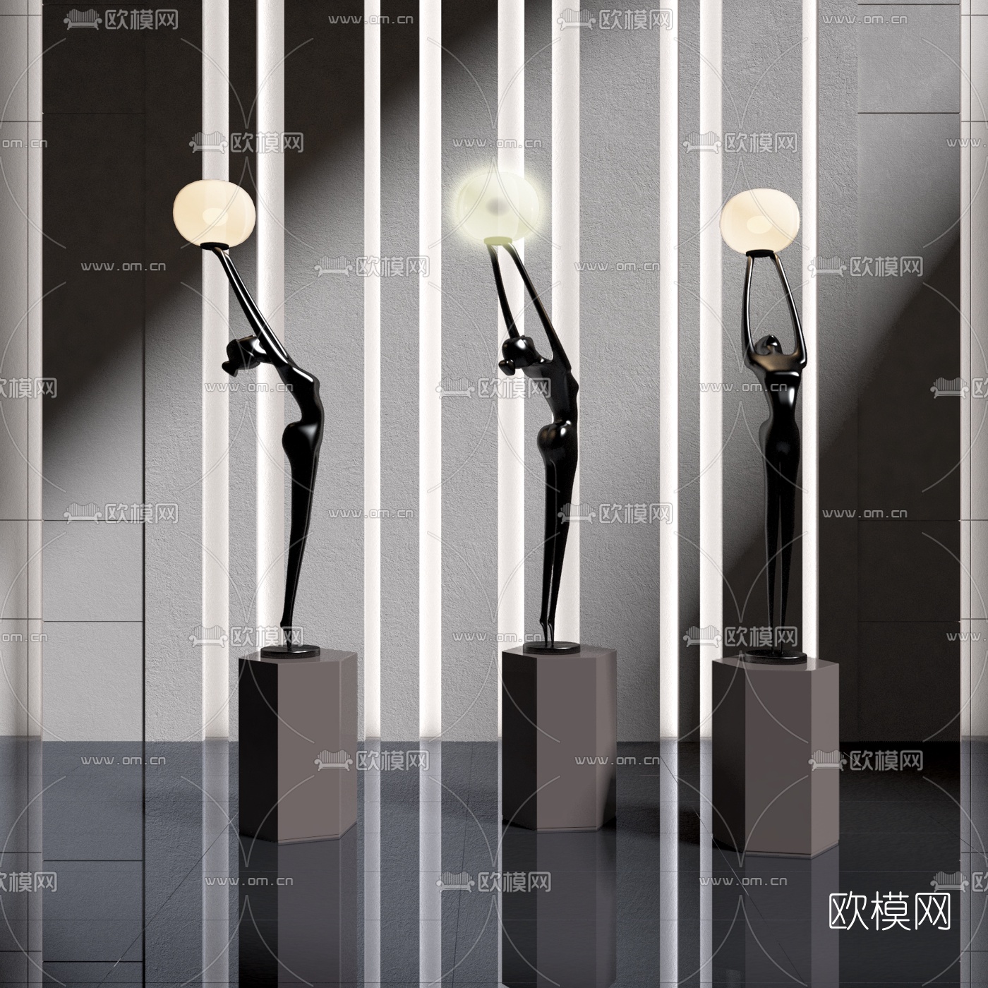 现代抽象女性雕塑摆件3d模型下载