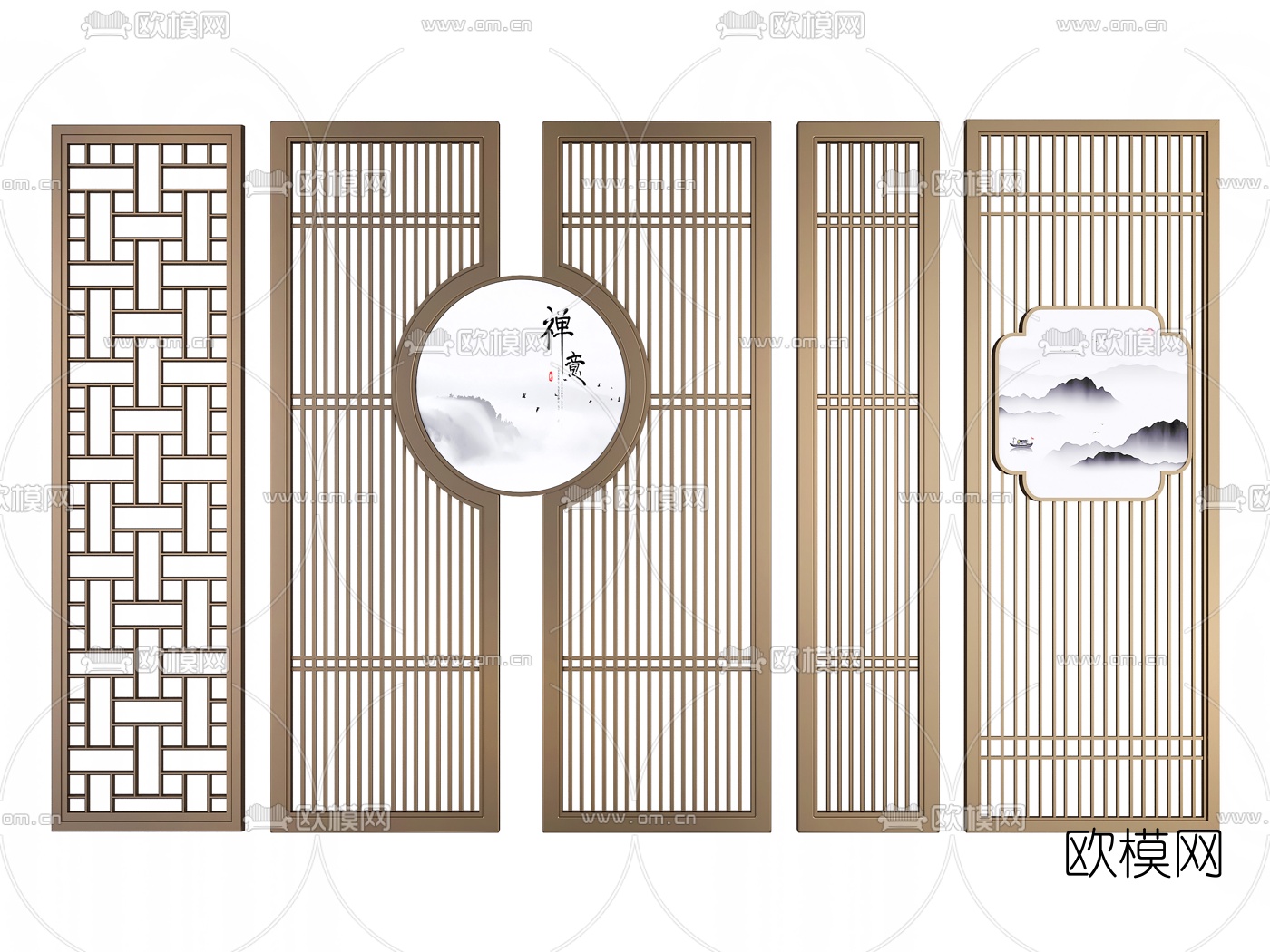 新中式禅意屏风隔断su模型下载（渲染图1）