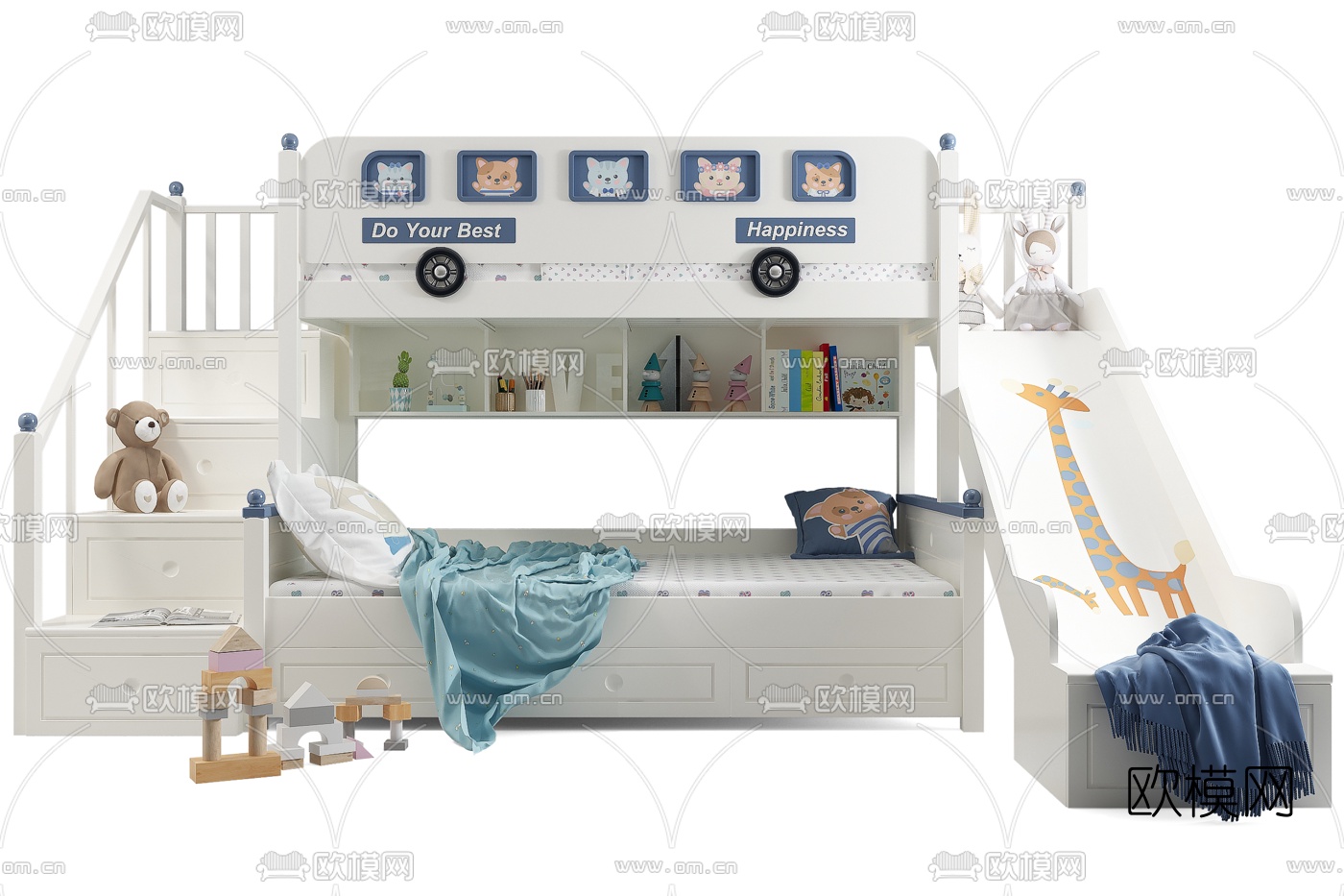 现代上下铺儿童床3d模型下载