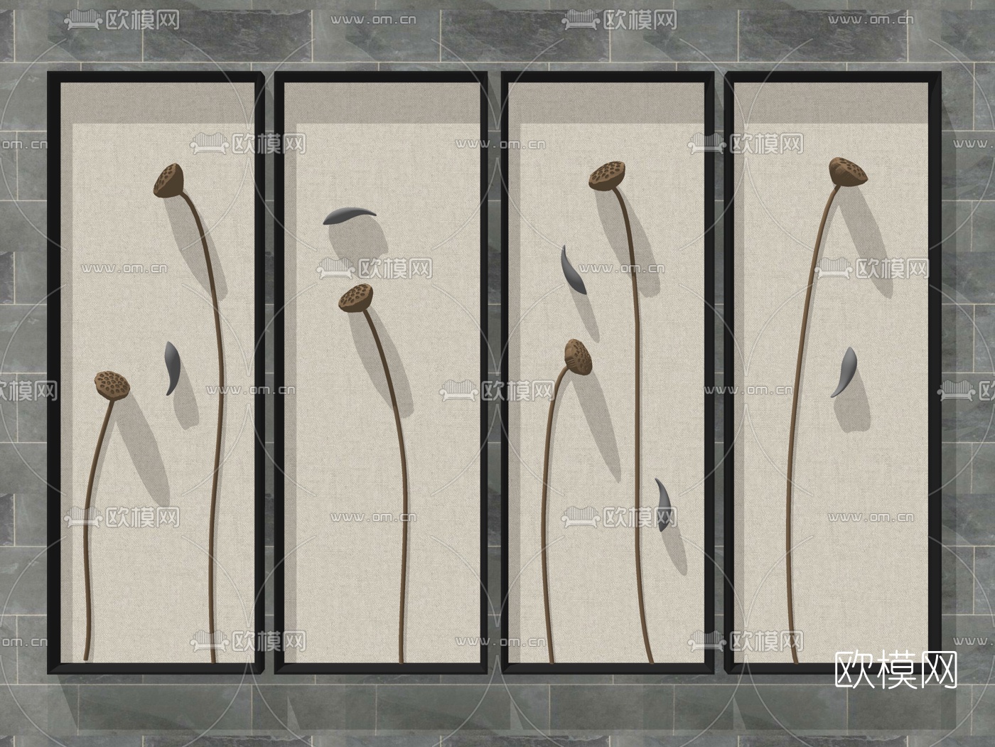 新中式莲蓬墙饰挂件su模型下载