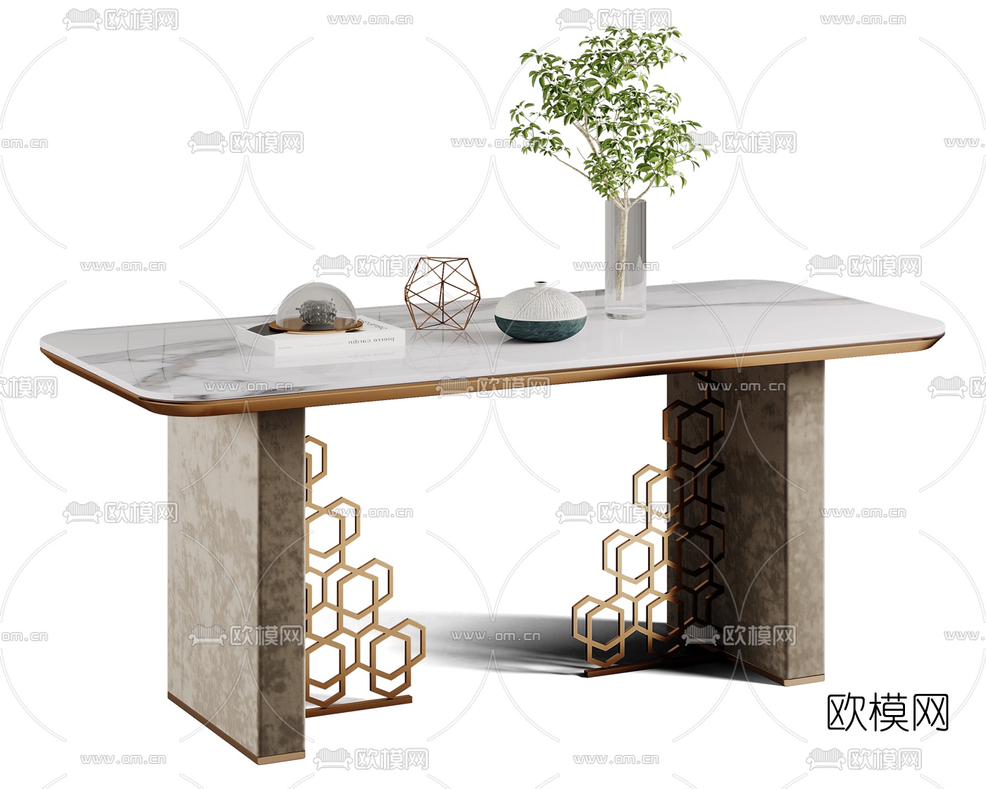 现代轻奢长条餐桌3d模型