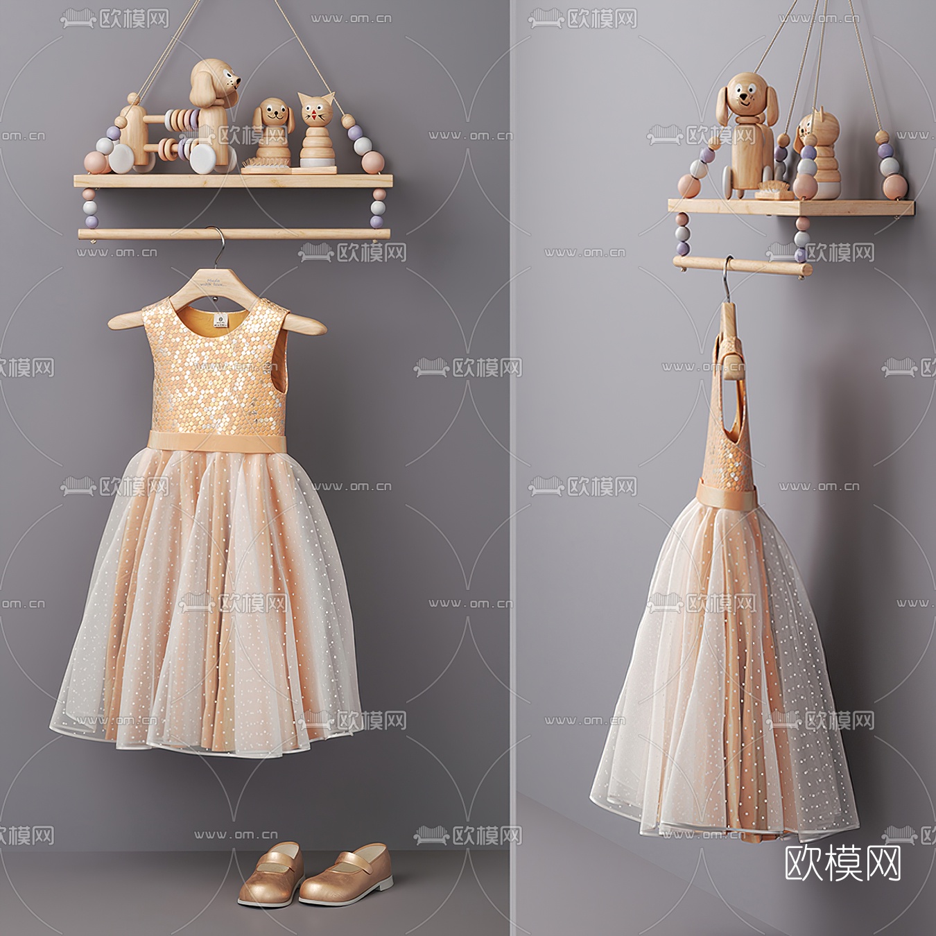 现代儿童玩具裙子鞋子3d模型下载（渲染图1）