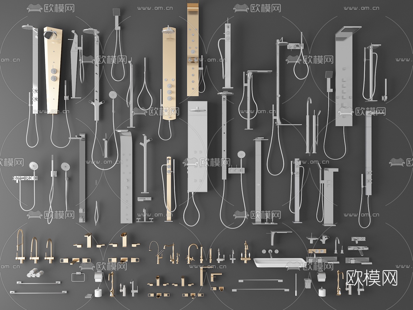 现代金属水龙头淋浴花洒3d模型下载