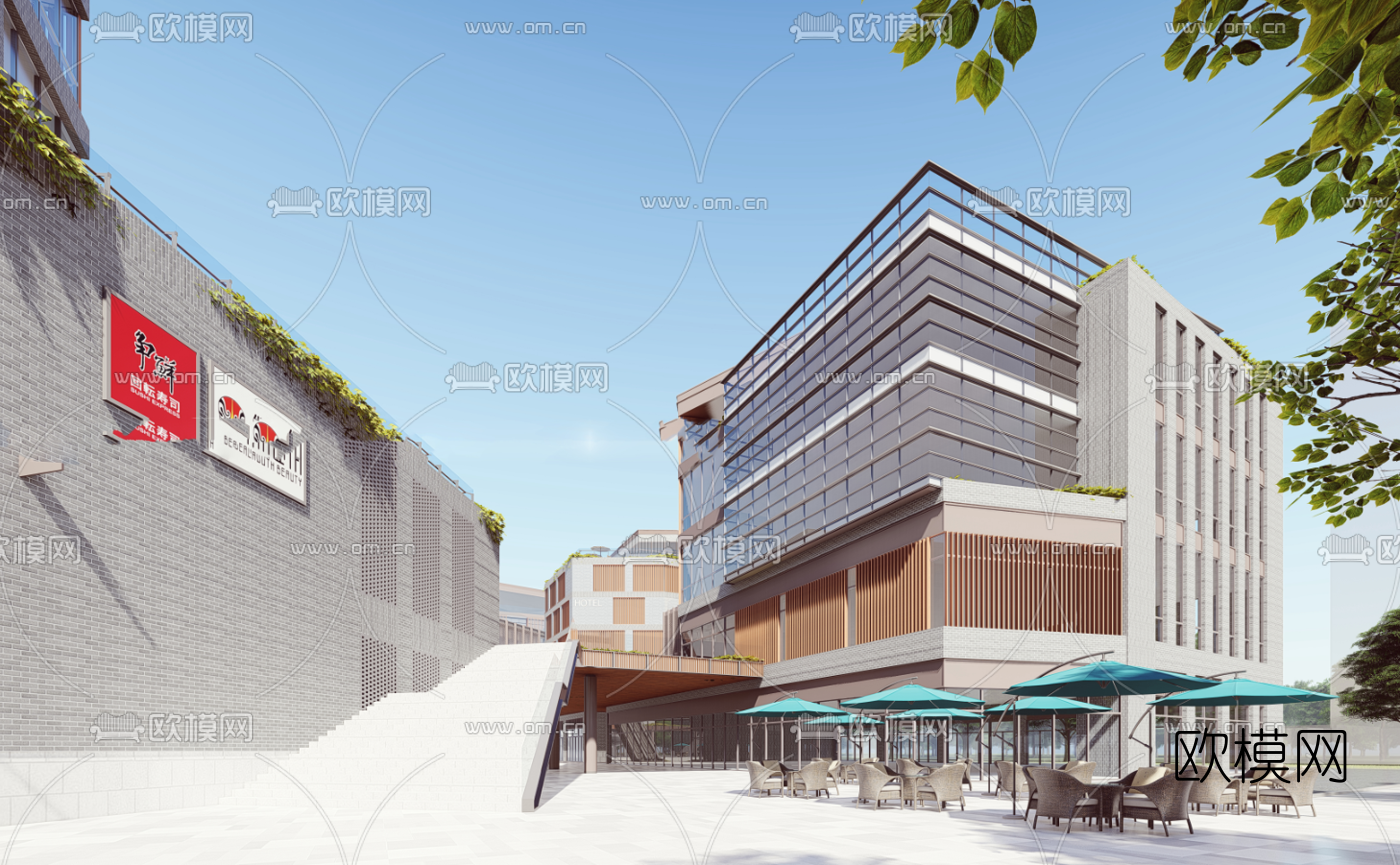 现代商业街su模型下载（渲染图3）