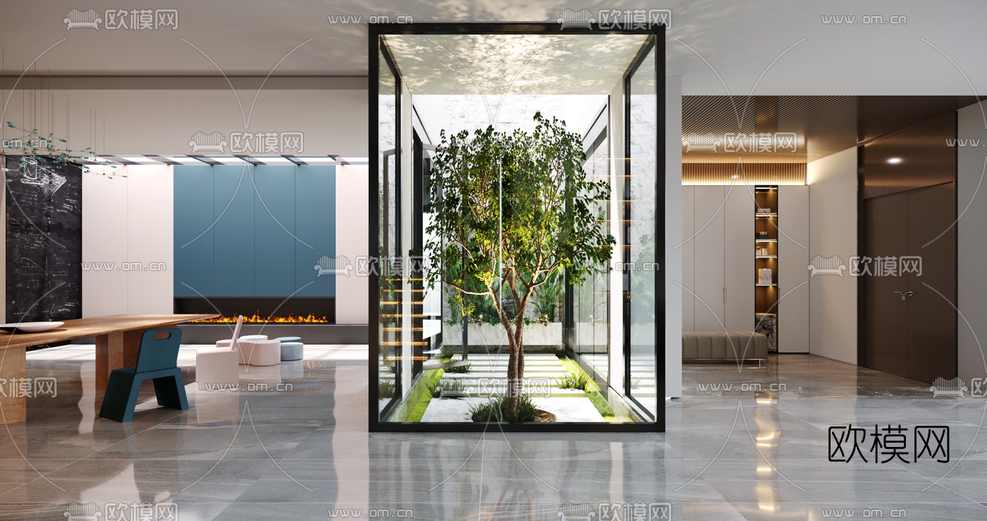 现代轻奢别墅客厅餐厅3d模型