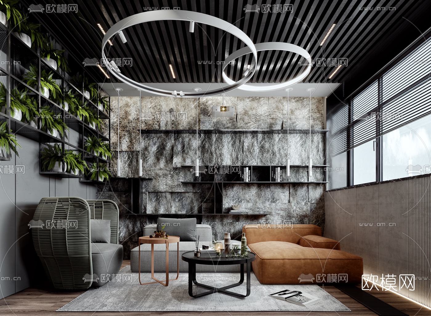 现代公寓客厅3d模型下载（渲染图1）