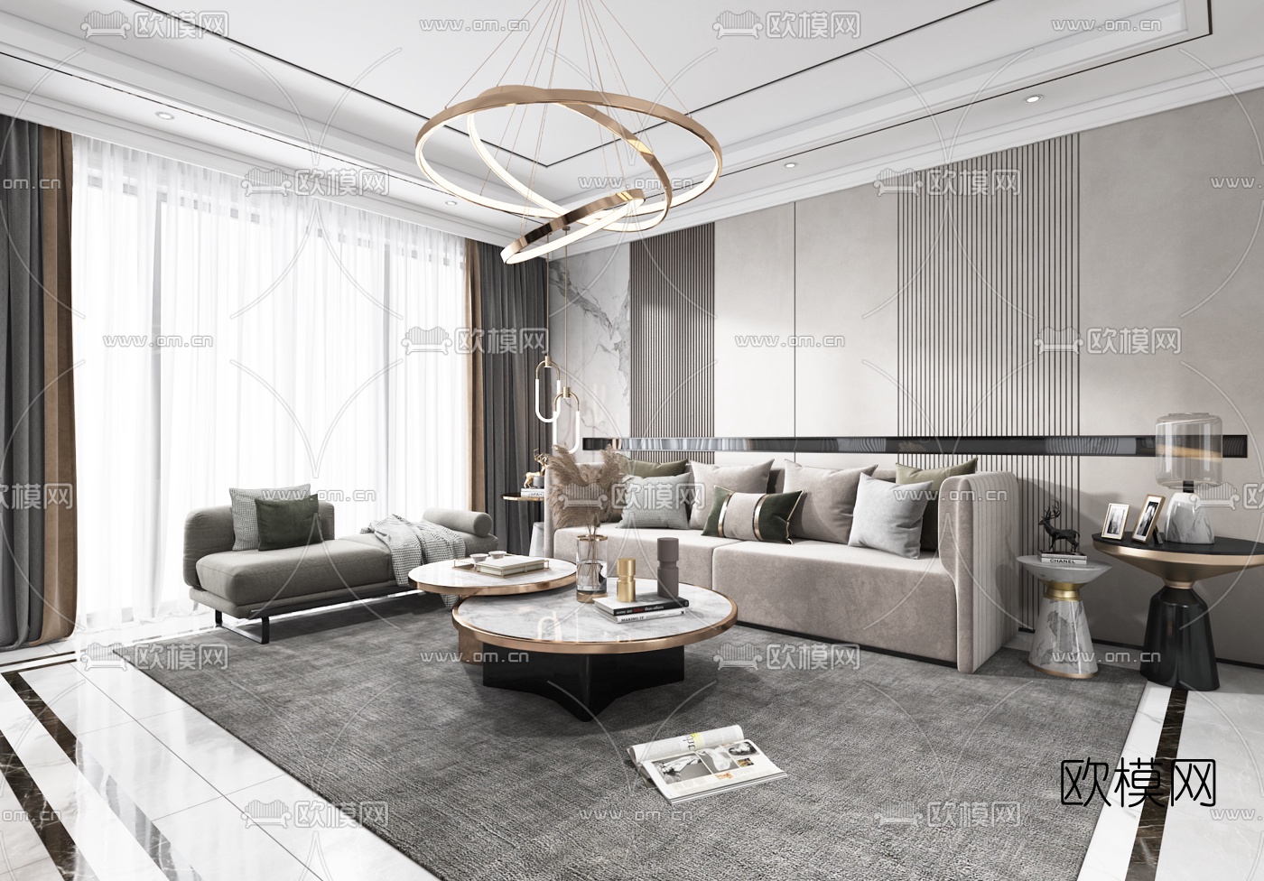 现代轻奢客厅3d模型下载（渲染图3）