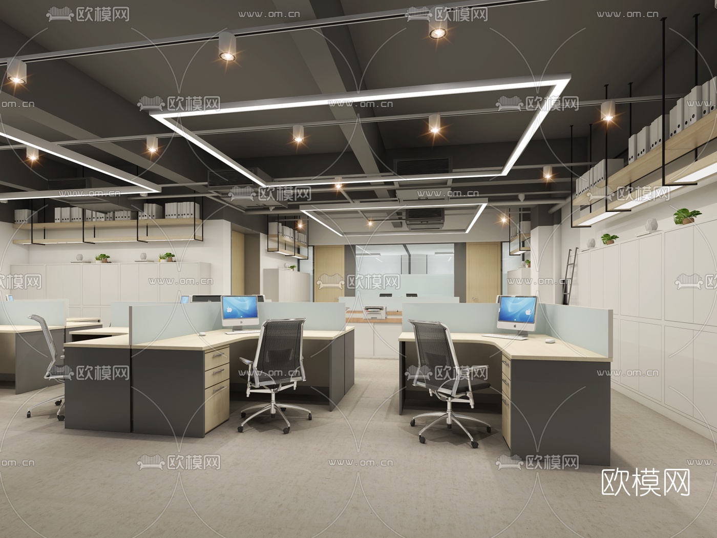 现代开放式办公区3d模型-免费3dmax模型库-欧模网