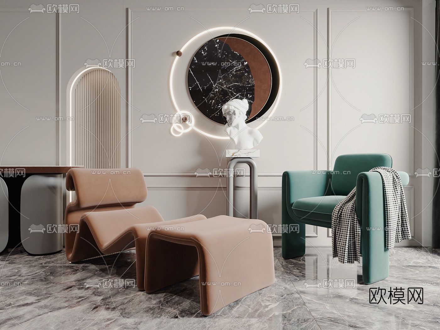 现代绒布休闲椅躺椅3d模型下载