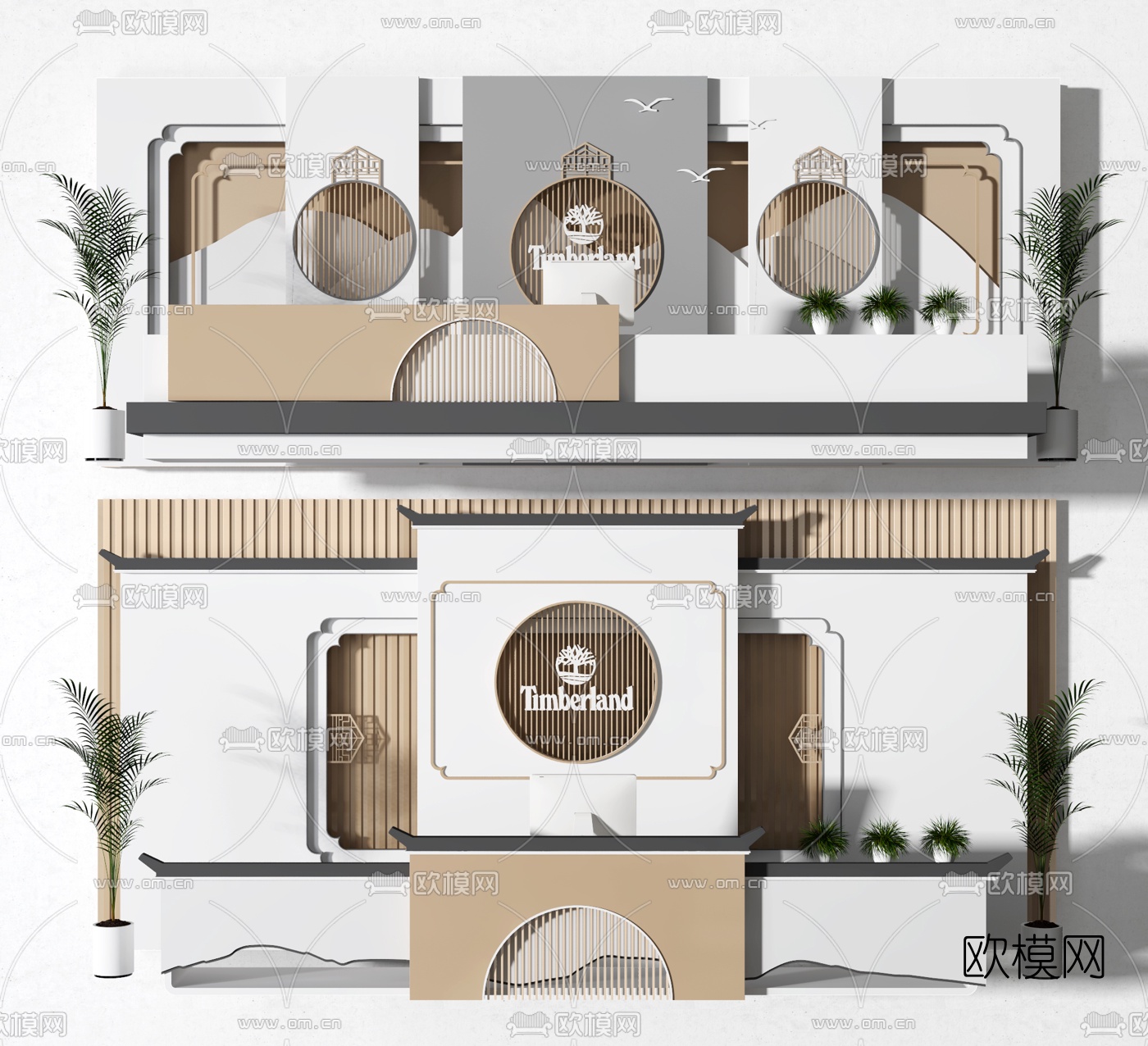 新中式企业背景墙文化墙3d模型