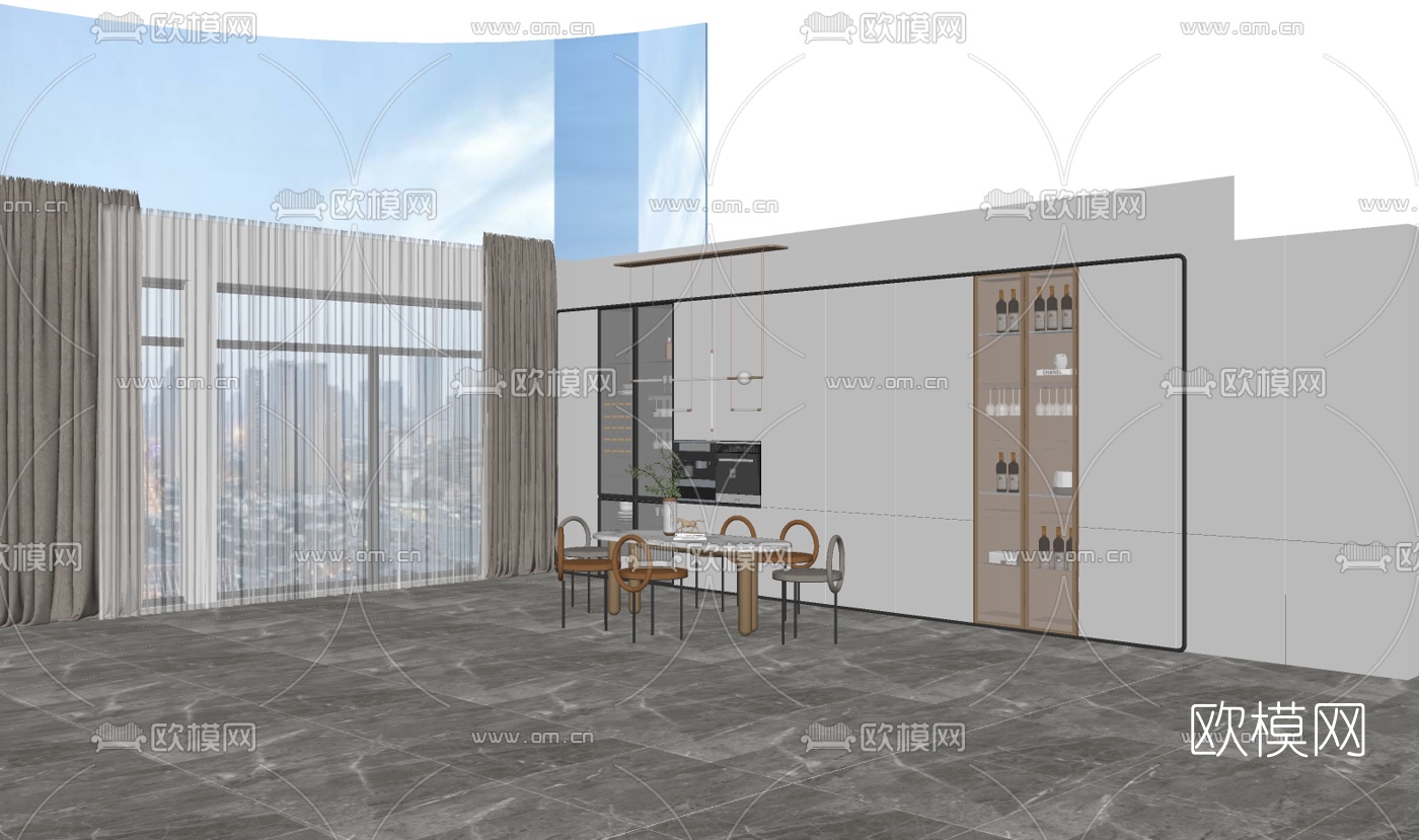 现代轻奢餐桌椅su模型下载