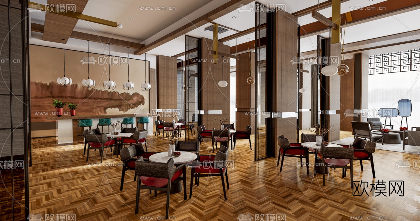 新中式售楼处洽谈区su模型下载