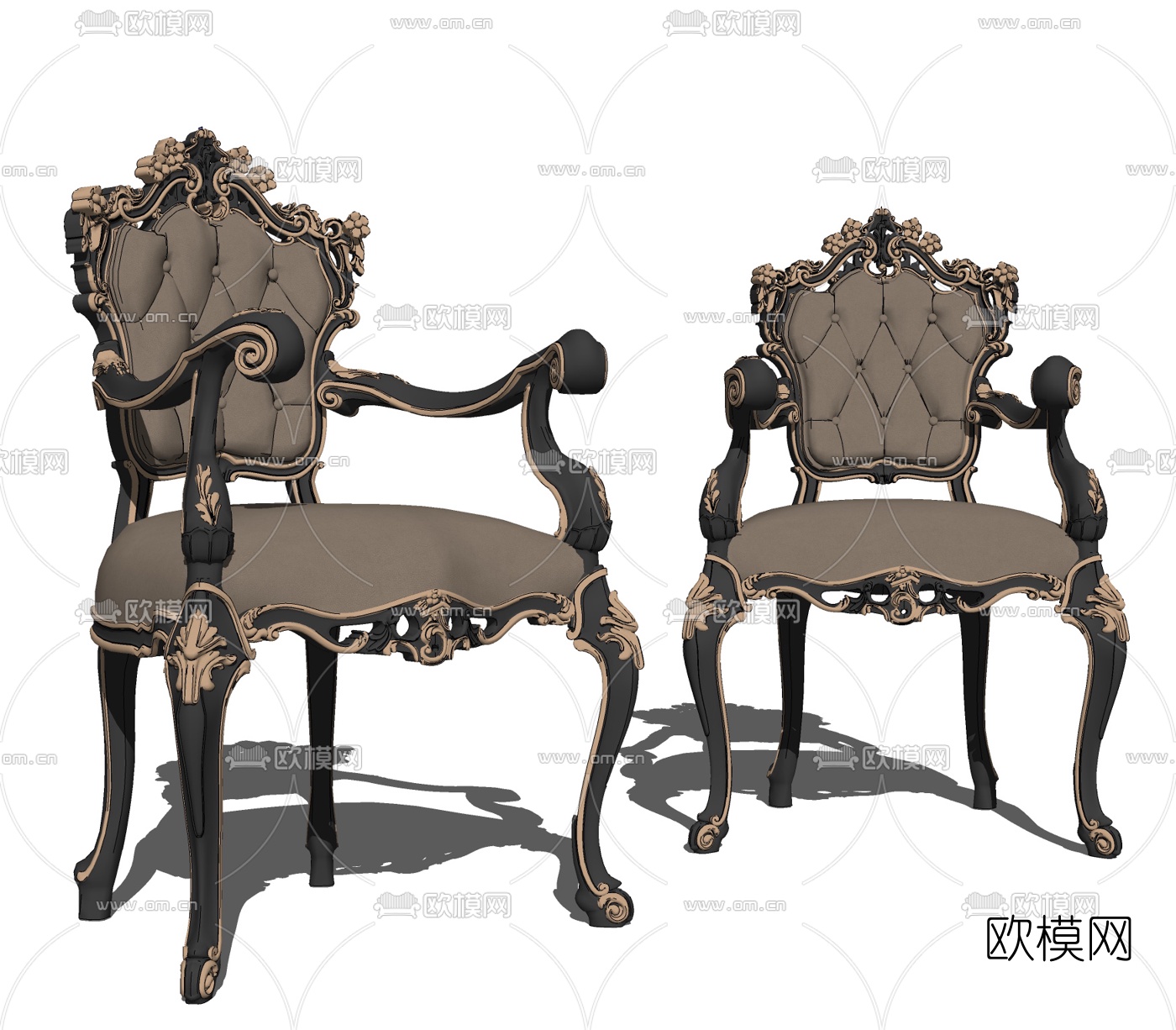 欧式皮革单椅su模型下载（渲染图2）
