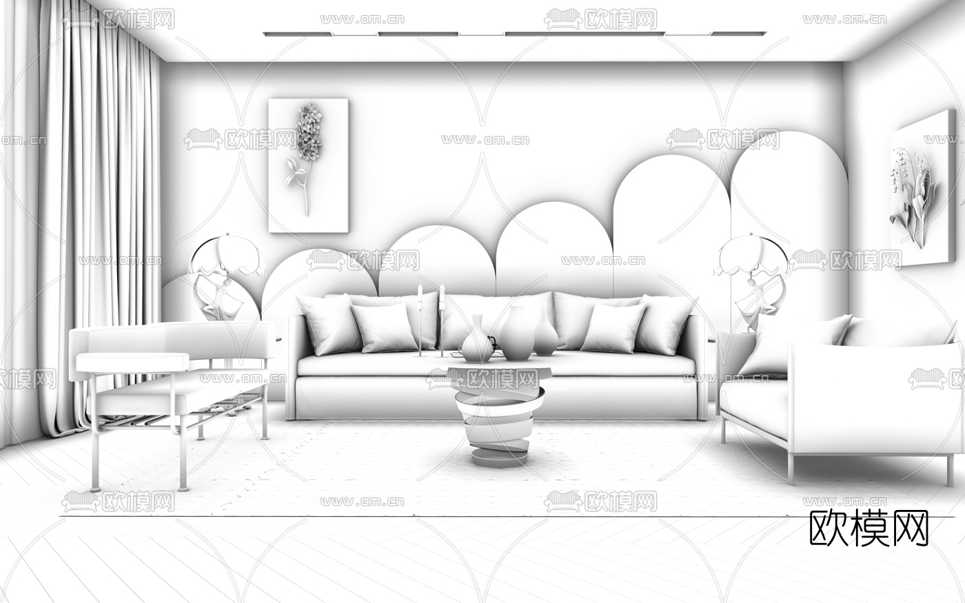 北欧布艺沙发组合3d模型