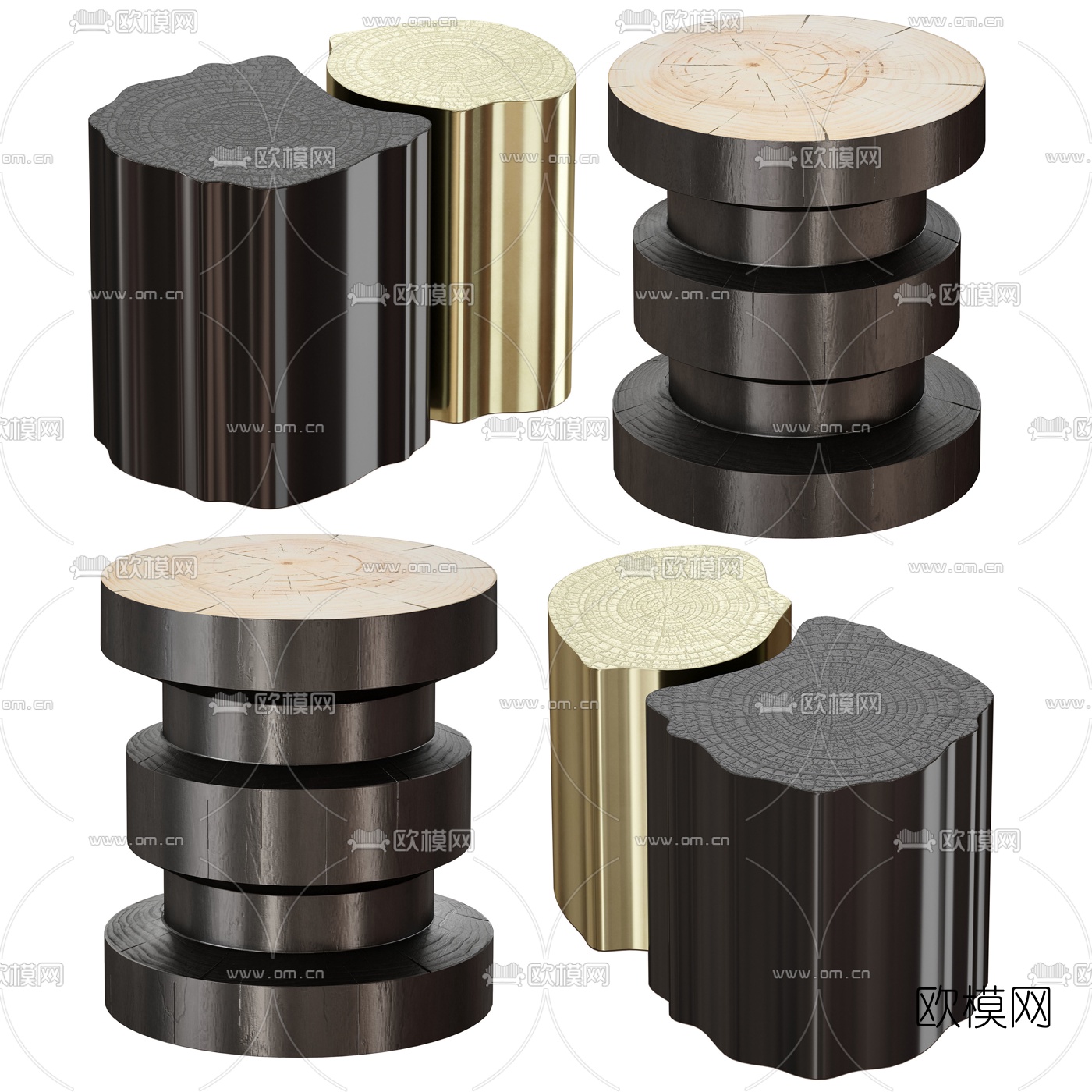 自然风木墩圆几边几3d模型下载（渲染图1）