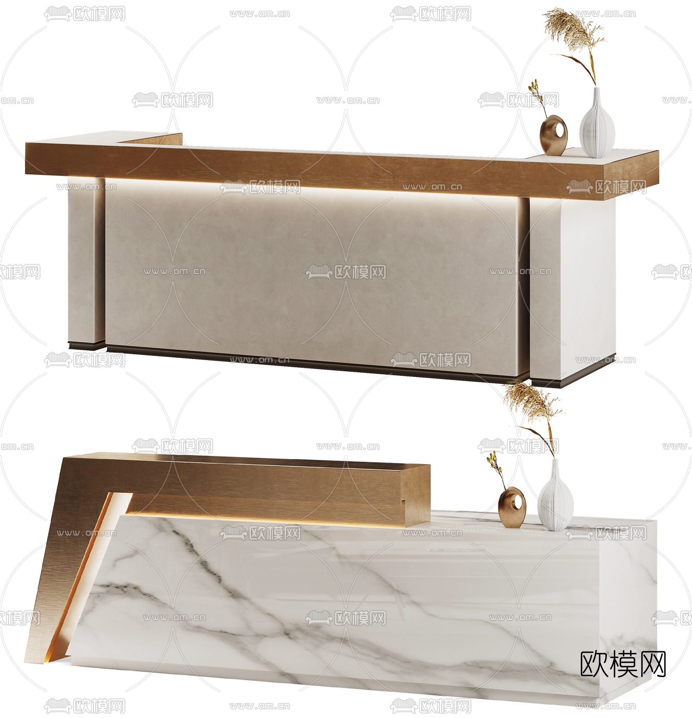 现代前台接待台3d模型下载（渲染图1）