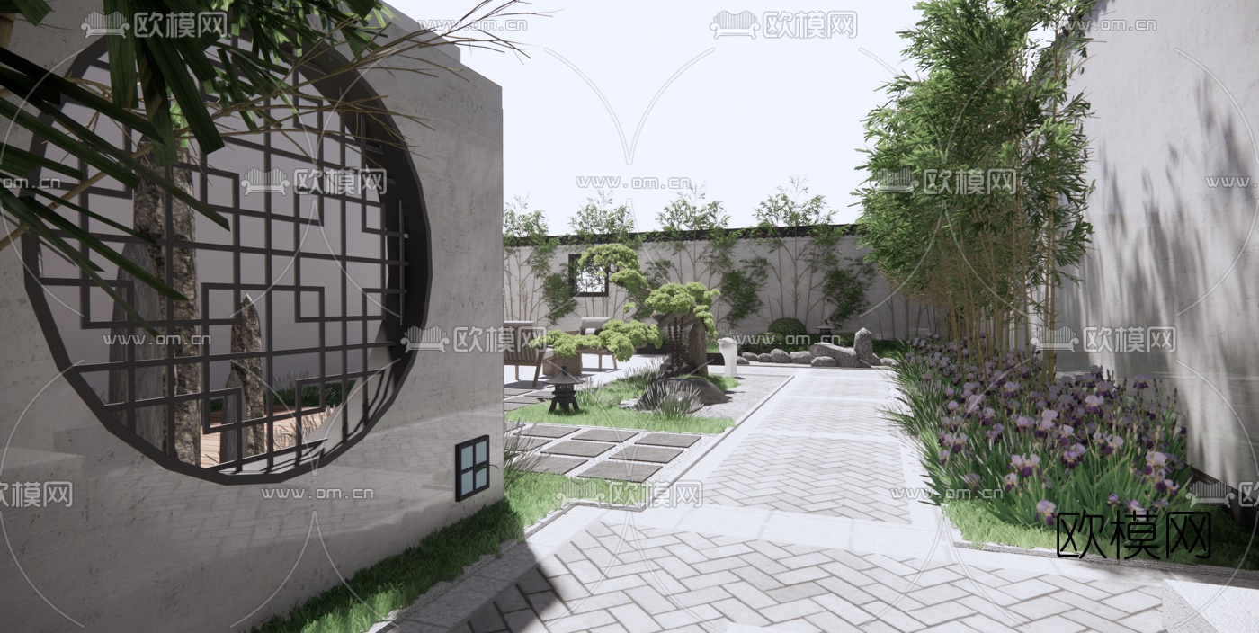 新中式庭院景观su模型下载（渲染图3）