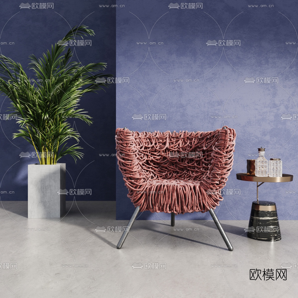 后现代绳编休闲椅边几3d模型