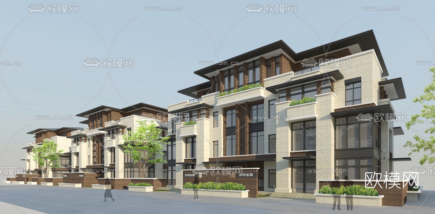 新中式联排别墅su模型下载_ID10318800_sketchup模型下载-欧模网