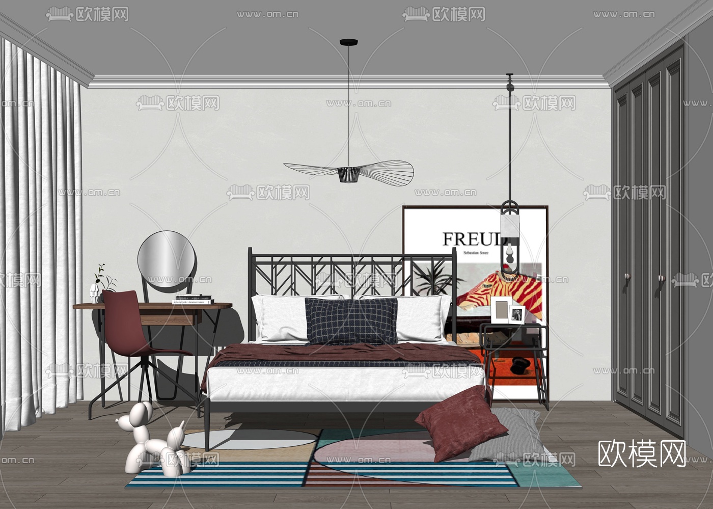 北欧卧室su模型下载