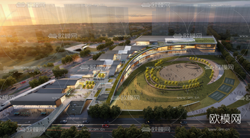 现代商业街su模型下载（渲染图3）