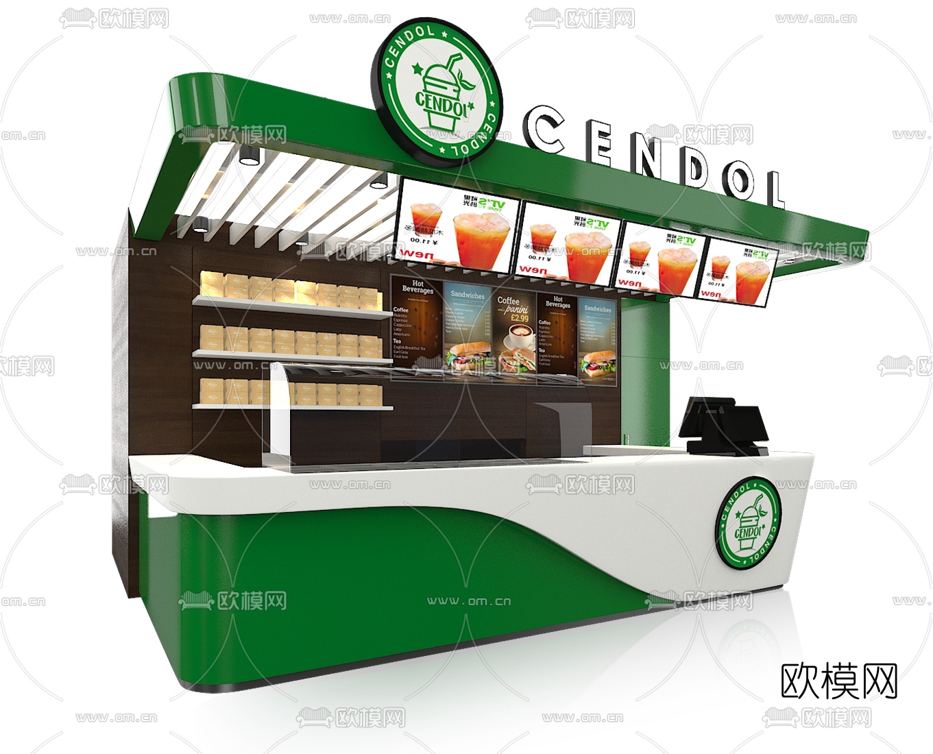 现代奶茶店点餐台3d模型